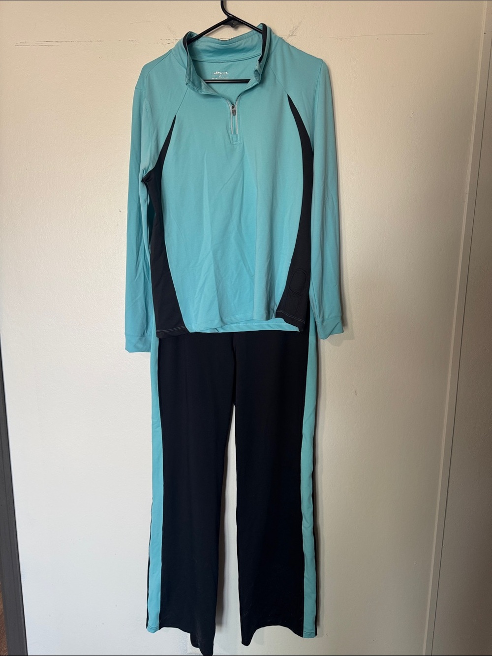 bcg Aqua and Black Two-Tone Women's Track Pants & Top Set
